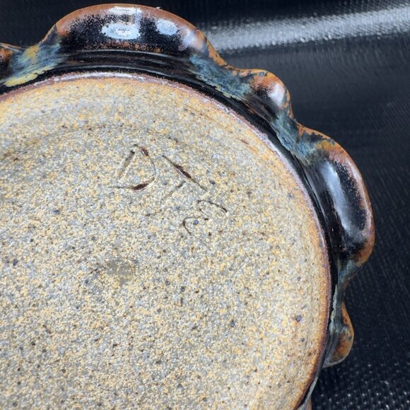 Crystalline Glaze Pottery Ruffle Edge Trinket Dish Tea Light Holder Votive USA - Picture 6 of 11